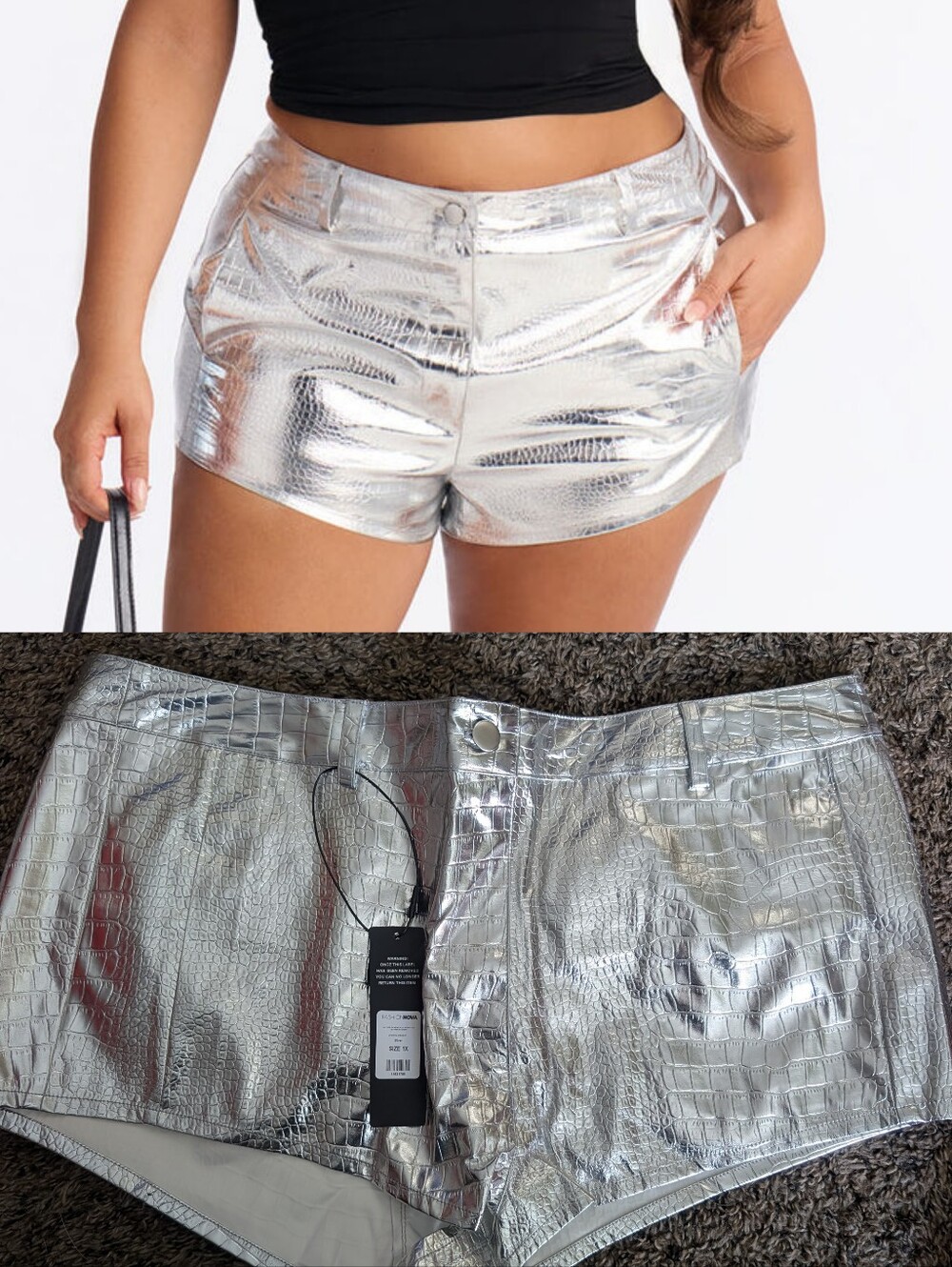 2/$20 Metallic Silver Women’s Fashion Nova Shorts